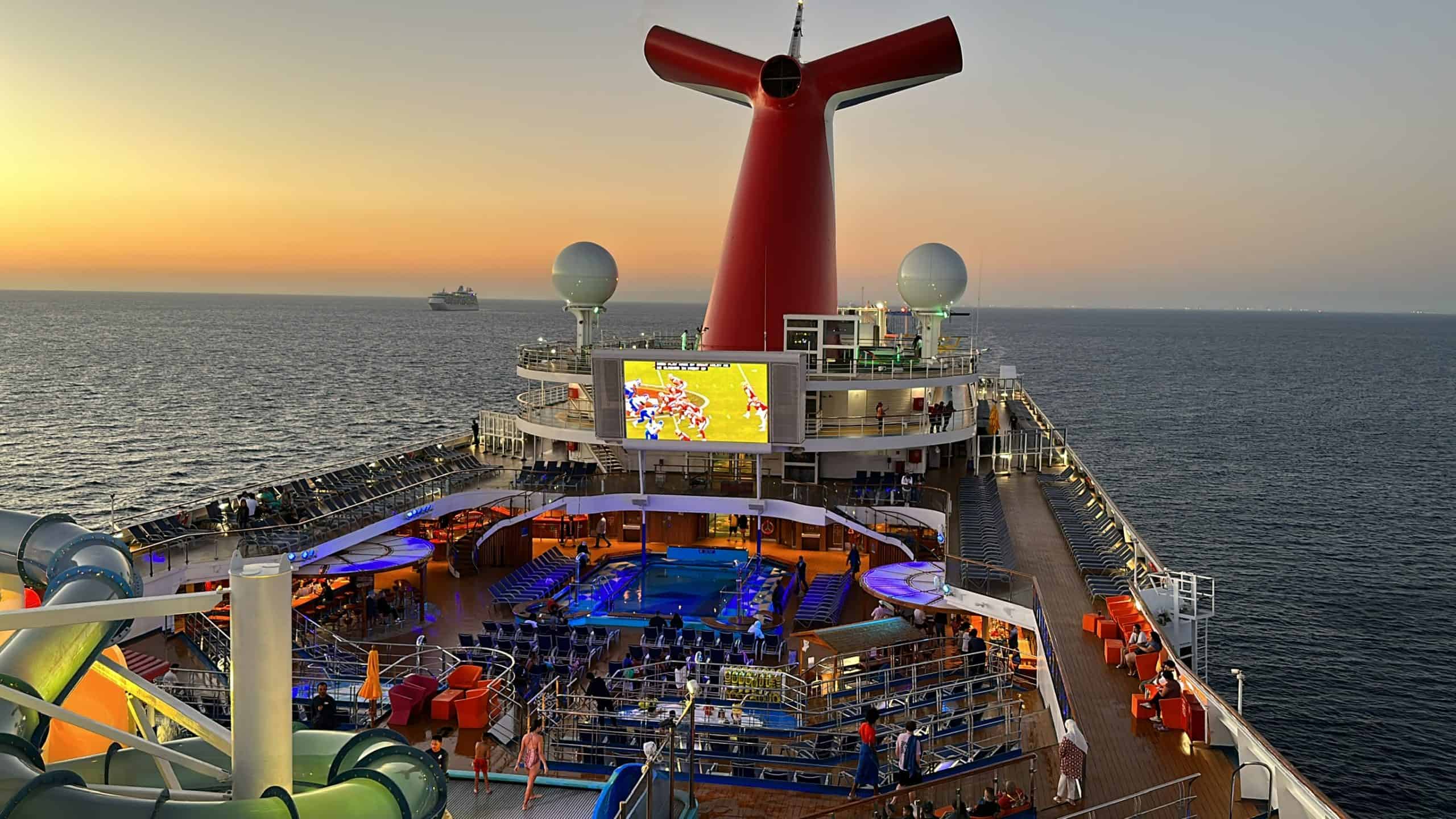 Carnival Radiance's lido deck during sunset