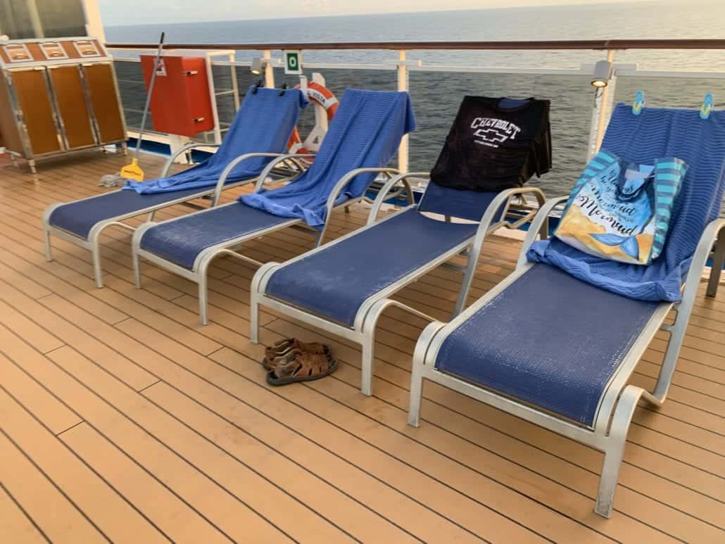 loungers on the deck of the ship