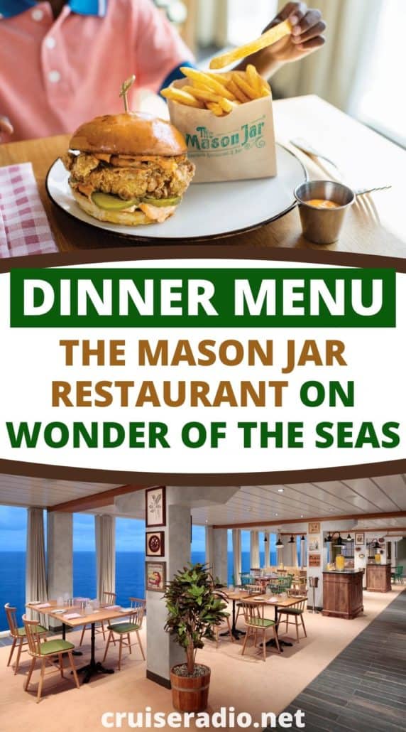 dinner menu: the mason jar on wonder of the seas royal caribbean