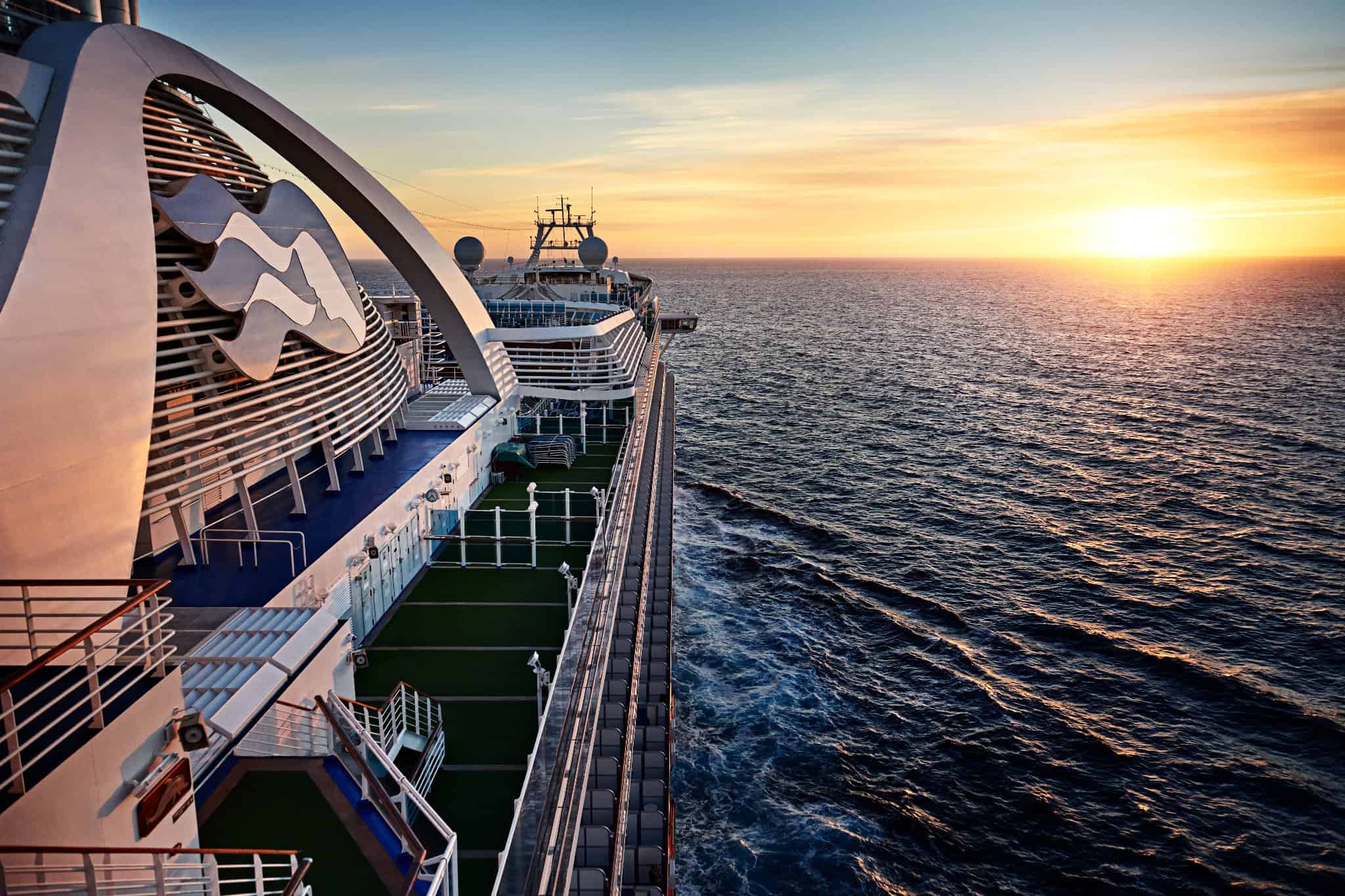 Exterior of Emerald Princess Cruises during sunset