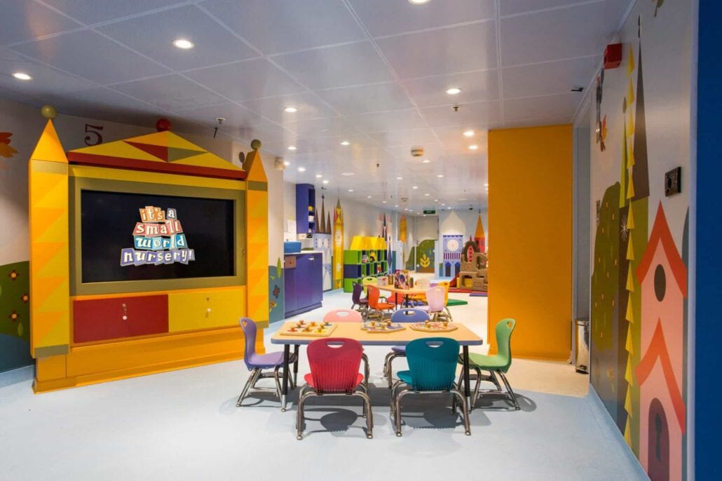 A children's room with colorful furniture and the best cruise lines for babies and toddlers on TV.