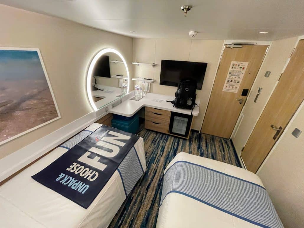 Interior of cruise cabin in Mardi Gras