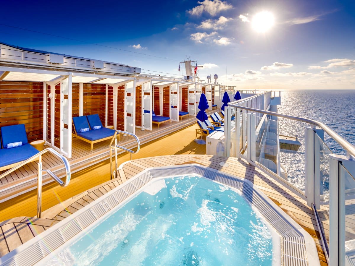 A renovated hot tub on the deck of the Norwegian Joy cruise ship.