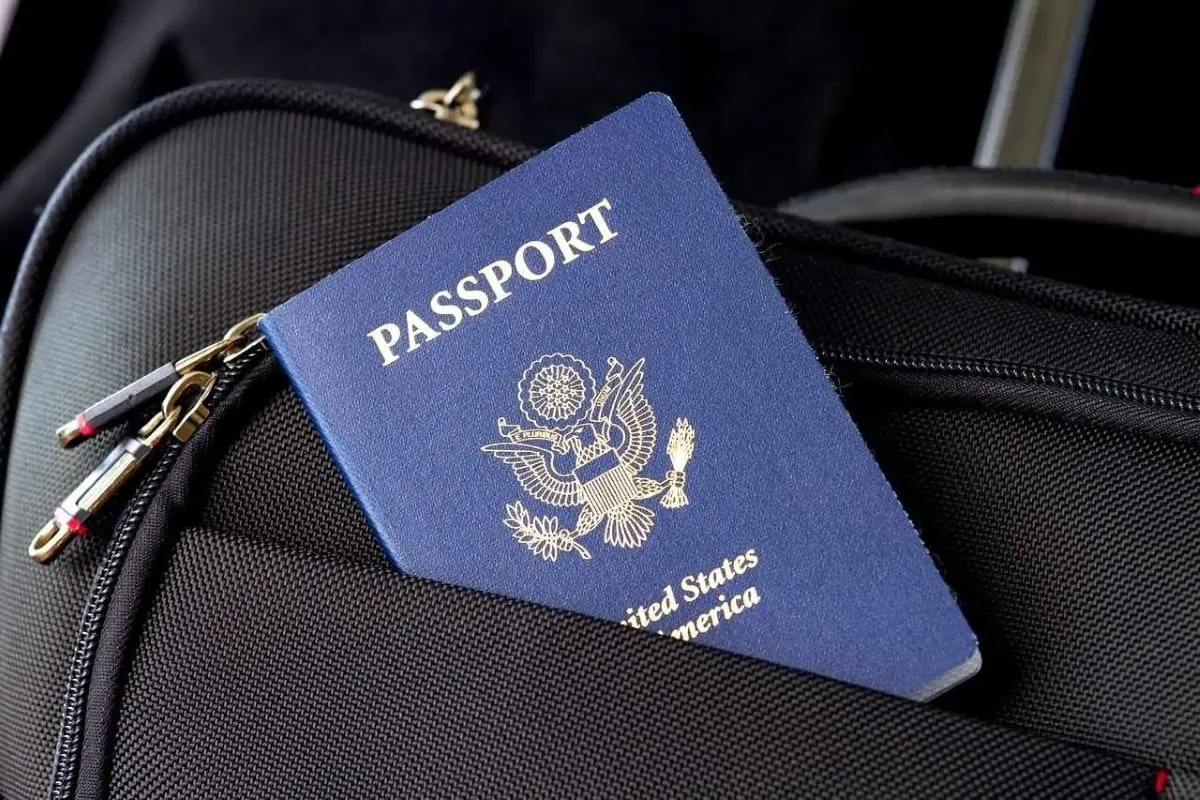 A passport in a black bag with a cruise line ticket.