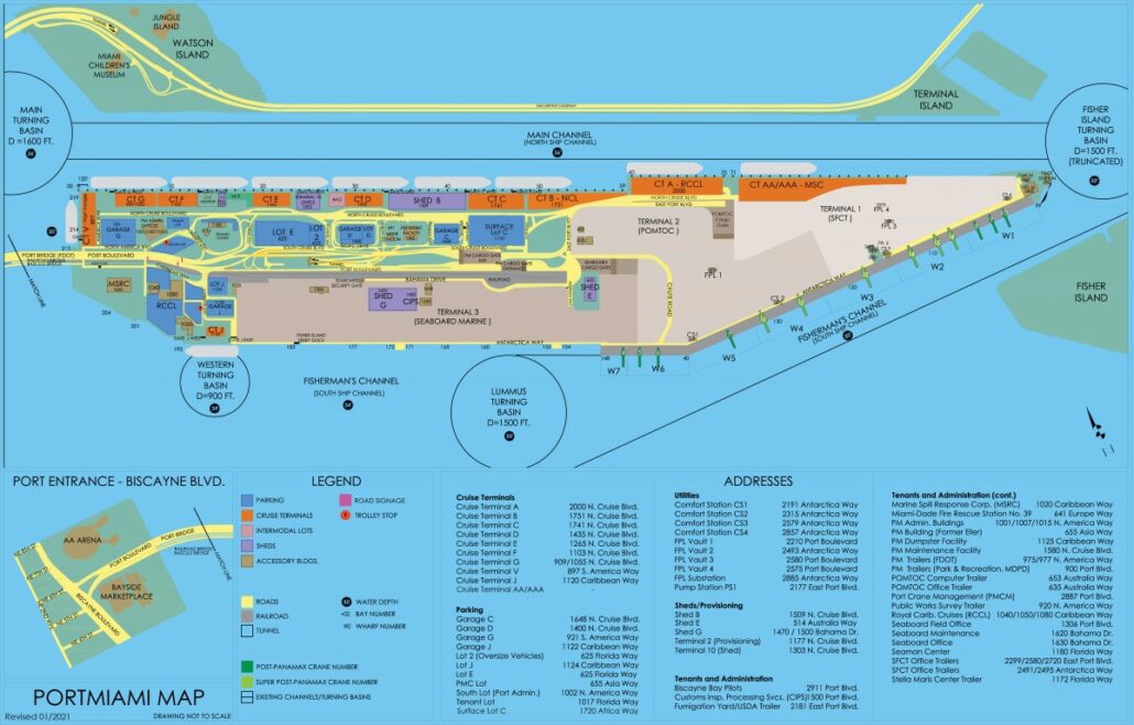 A map of the port of Miami