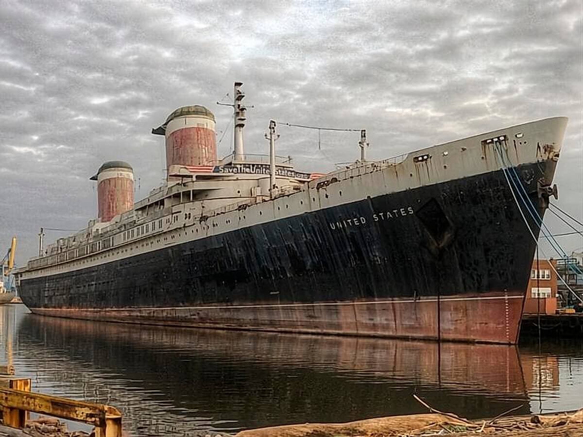 The SS United States seen across from her Philadelphia pier