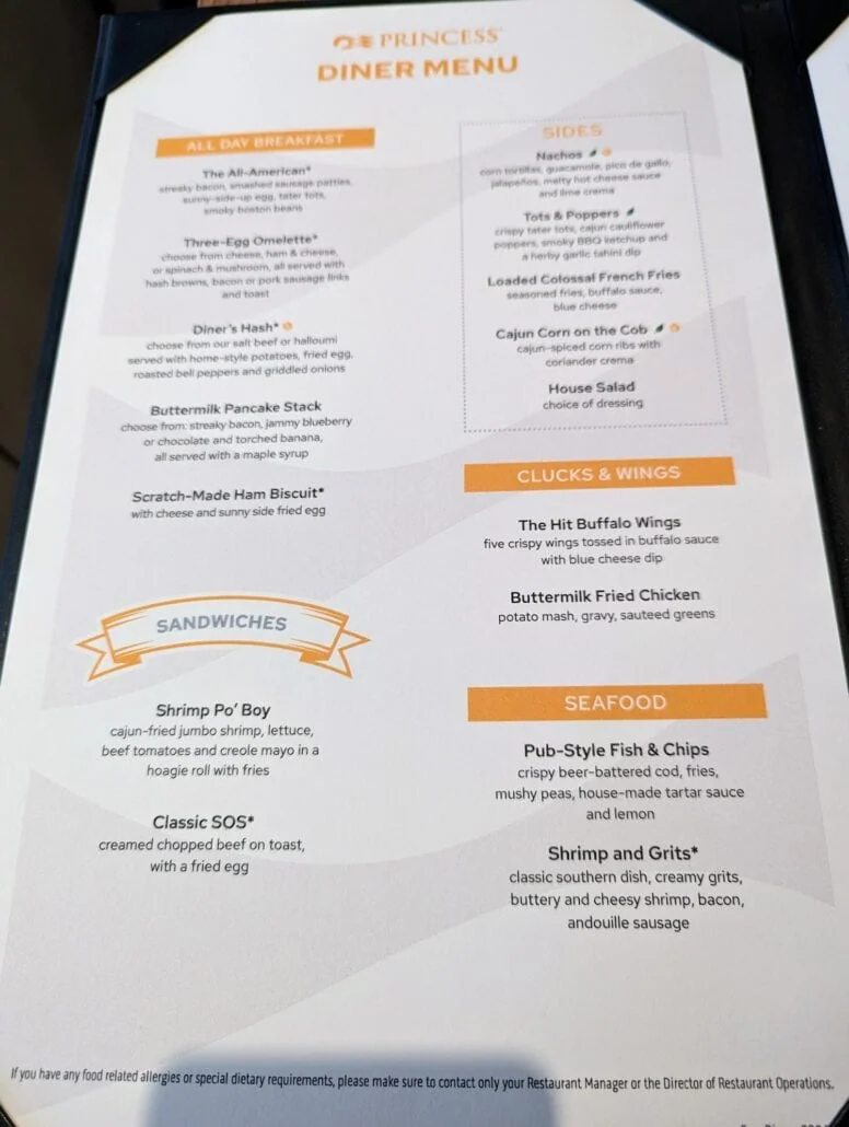 Sun Princess Dining MENU