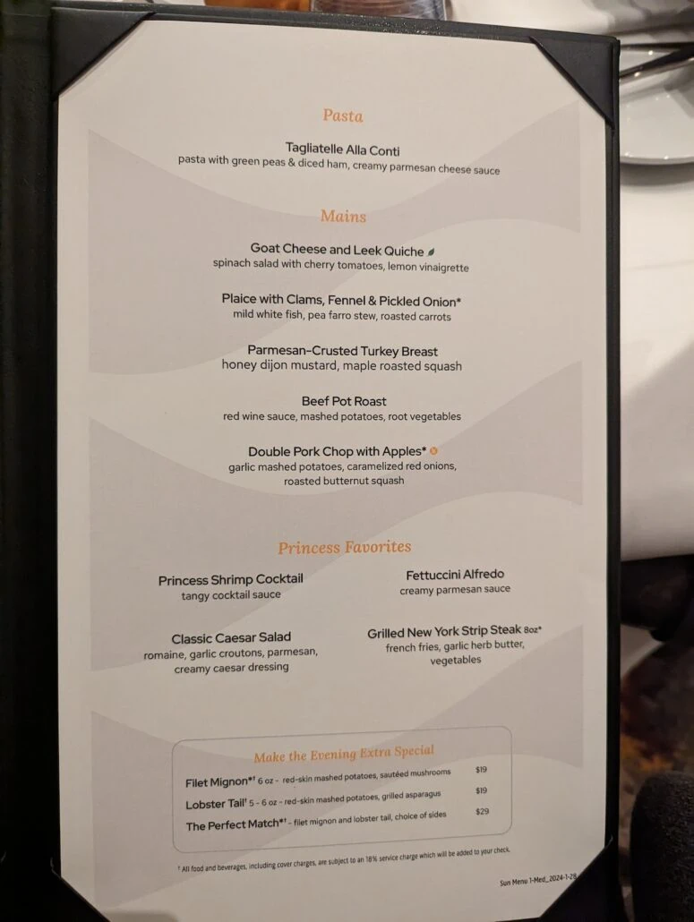 sun princess menu mdr