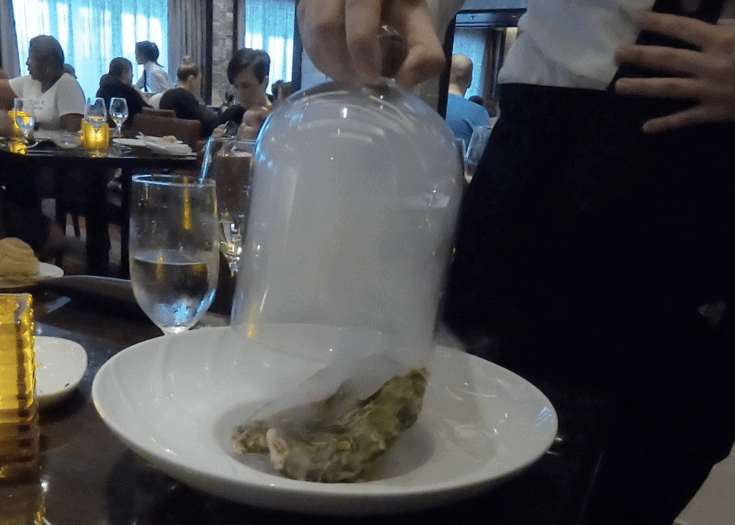 Smoke ice oysters in steakhouse menu