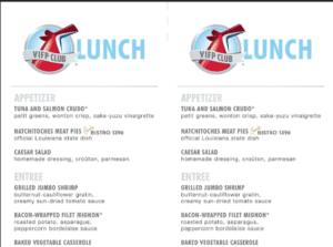 Carnival VIFP Diamond Lunch Menu